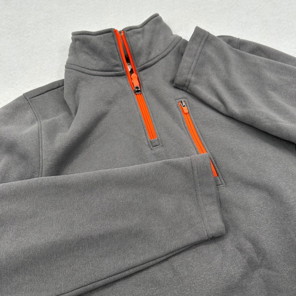 Under Armour Mens Gray Orange Quarter Zip Fleece Pullover Small S Loose Fit